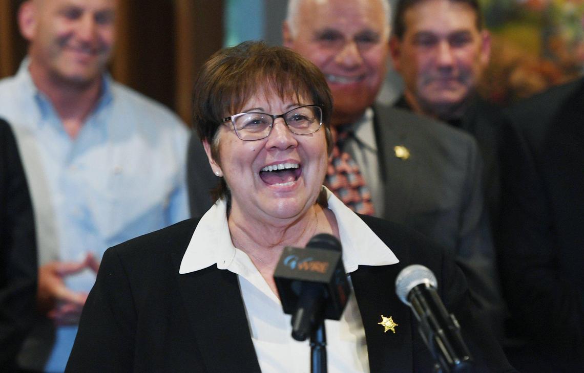 Fresno County Sheriff Margaret Mims announces her retirement during a press conference at Pardini’s Catering Friday, Feb. 18, 2022 in Fresno.