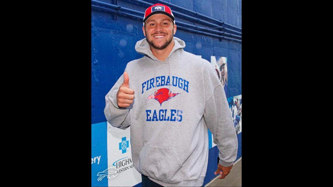 After Buffalo Bills quarterback Josh Allen wore an old Firebaugh High hoodie to a Oct. 4, 2021, Bills home game, demand for the sweatshirt soared to the point where school officials made a deal with a Bills-owned merchandising shop to sell the hoodie. Proceeds will benefit Firebaugh High, per Allen’s wishes.