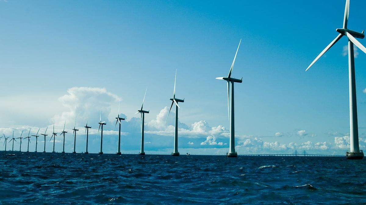 Offshore wind turbines used to produce electrical power. Turbines like these are envisioned to go miles offshore of Morro Bay and Humboldt County in Northern California.