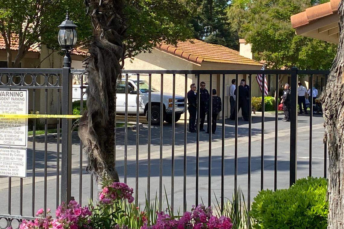 A man was shot to death at an apartment complex on Palm Avenue south of Sierra Avenue in Fresno on Monday, March 25, 2022.