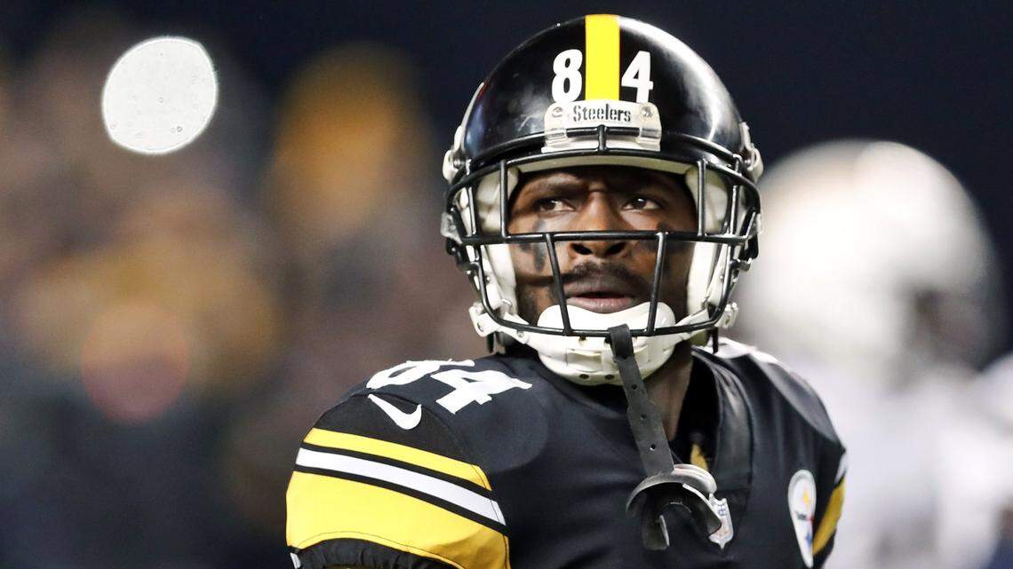 FILE - In this Dec. 2, 2018, file photo, Pittsburgh Steelers wide receiver Antonio Brown (84) plays against the Los Angeles Chargers in an NFL football game in Pittsburgh. If the Steelers trade the star receiver they’d prefer to send him to a team they don’t play often. But general manager Kevin Colbert said, Wednesday, Feb. 27, 2019, that calculation could change depending on the offer. (AP Photo/Don Wright, File)