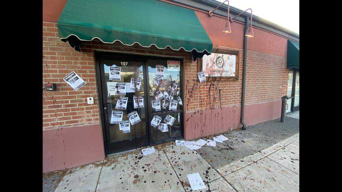 Fliers plastered to Rep. David Valadao’s office in Hanford said “Murdered by Israel” and included photos of children, the congressman shared on Twitter on Monday, Nov. 27, 2023.