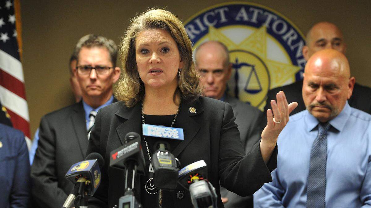 Fresno County District Attorney Lisa A. Smittcamp speaks during a press conference in a murder investigation.