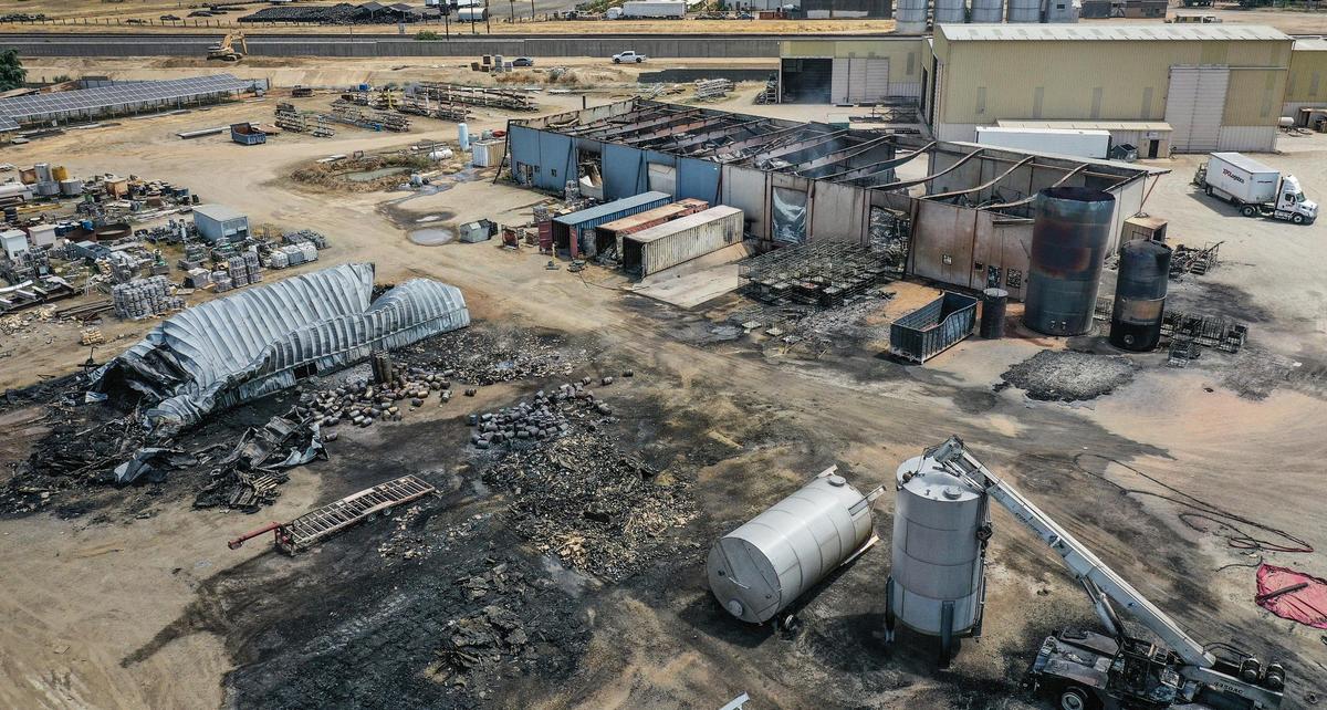 The corporate office of Riley’s Brewing in Madera County was destroyed by fire on Tuesday, July 26, 2022 and continues to smolder into Thursday.