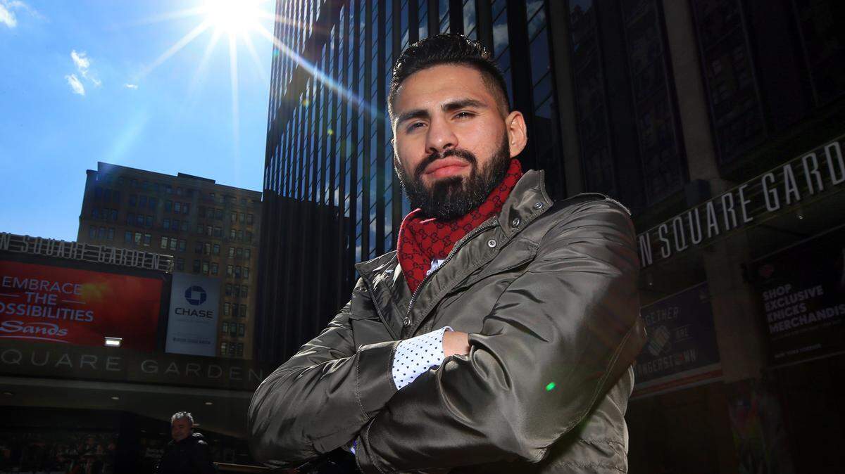 Jose Ramirez poses in front of Madison Square Garden - the site where he'll fight Amir Imam for the WBC super lightweight world title on Saturday, March 17, 2018.