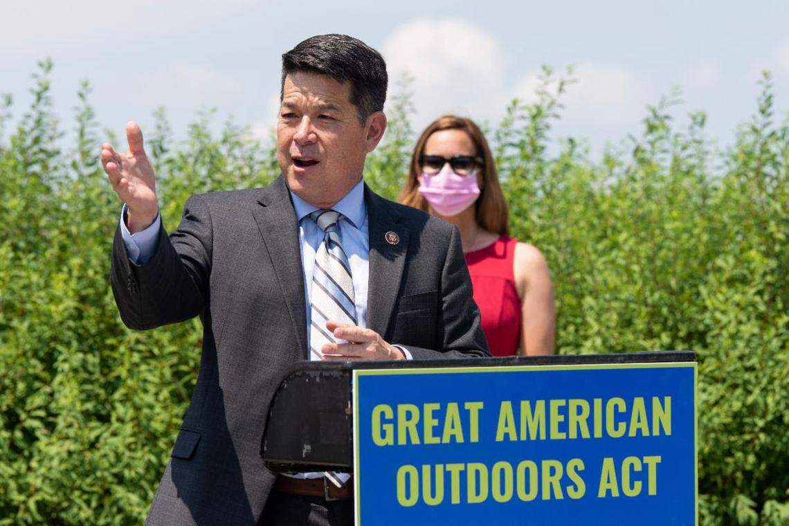 Rep. TJ Cox (D-Fresno) introduces the Great American Outdoors Act during a June 4, 2020, news conference in Washington, D.C. Cox is one of the bill’s original cosponsors. It sailed through Congress and awaits President Trump’s signature.
