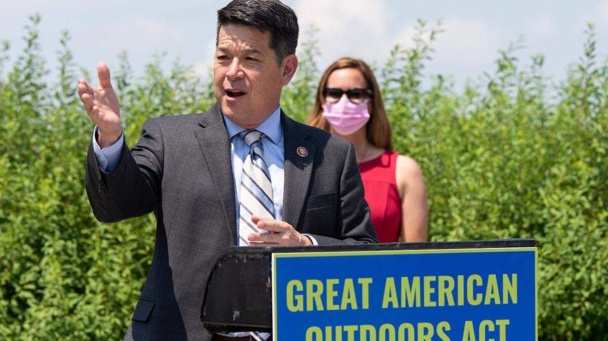 Rep. TJ Cox (D-Fresno) introduces the Great American Outdoors Act during a June 4, 2020, news conference in Washington, D.C. Cox is one of the bill’s original cosponsors. It sailed through Congress and awaits President Trump’s signature.