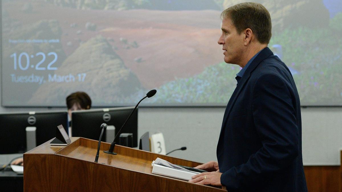 Fresno County Department of Public Health director David Pomaville addresses the Fresno County Board of Supervisors before the board voted to declare a state of emergency as a response to the coronavirus crisis on Tuesday, March 17, 2020.