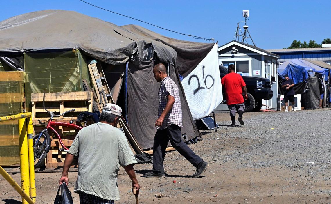 Tent sites are seen as we look inside the City of Tulare’s temporary encampment located at the south end of town Tuesday, Sept. 10, 2024.