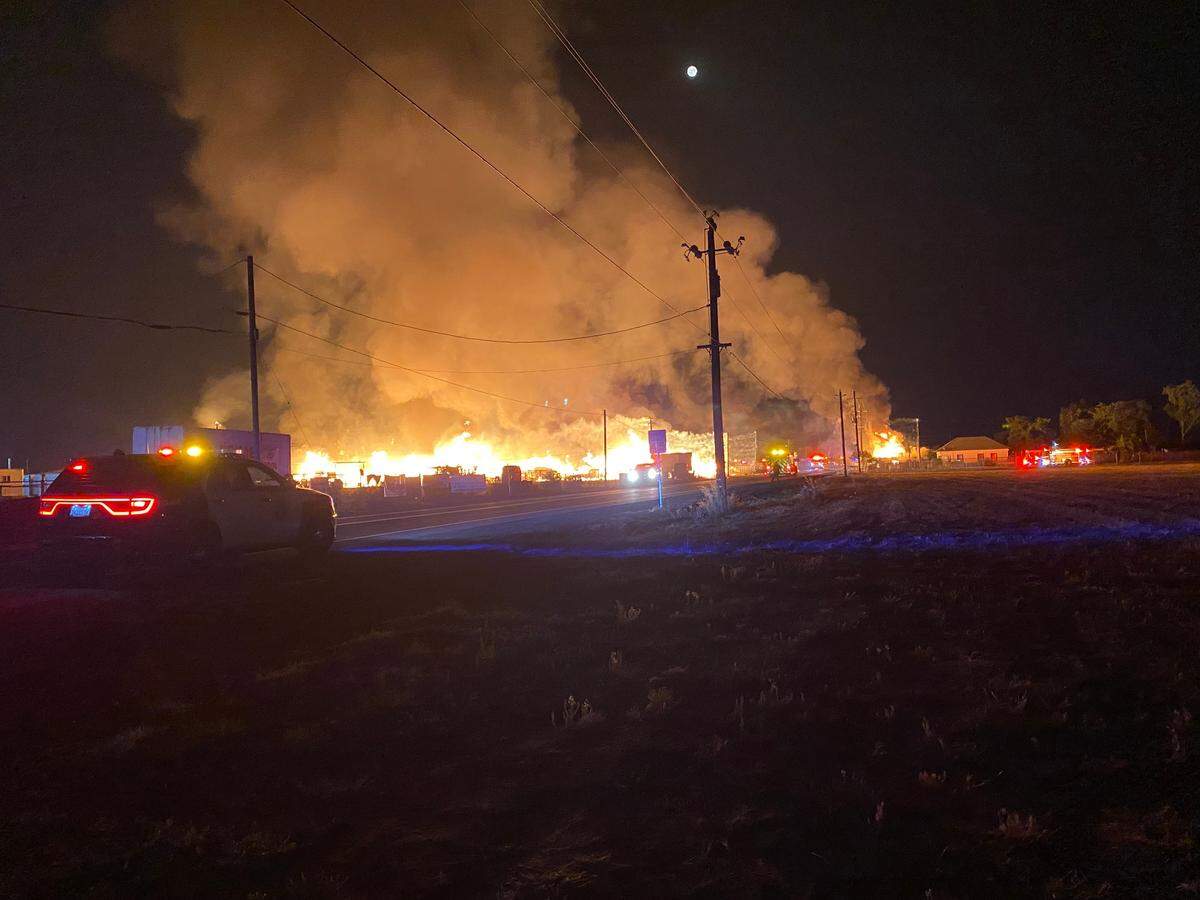 Fire at a pallet yard in Fresno, California on Saturday, June 22, 2024.