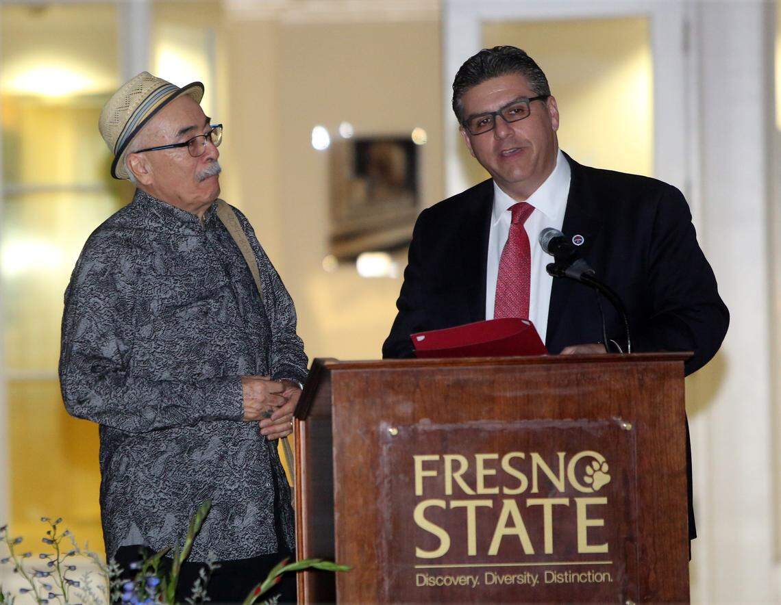 Fresno State honored U.S. Poet Laureate Juan Felipe Herrera in October of 2015 with tributes, gifts and folkloric dancing at the Satellite Student Union. Herrera is the first Latino to hold that position. Fresno State President Joseph I. Castro offered Herrera office space at the university.