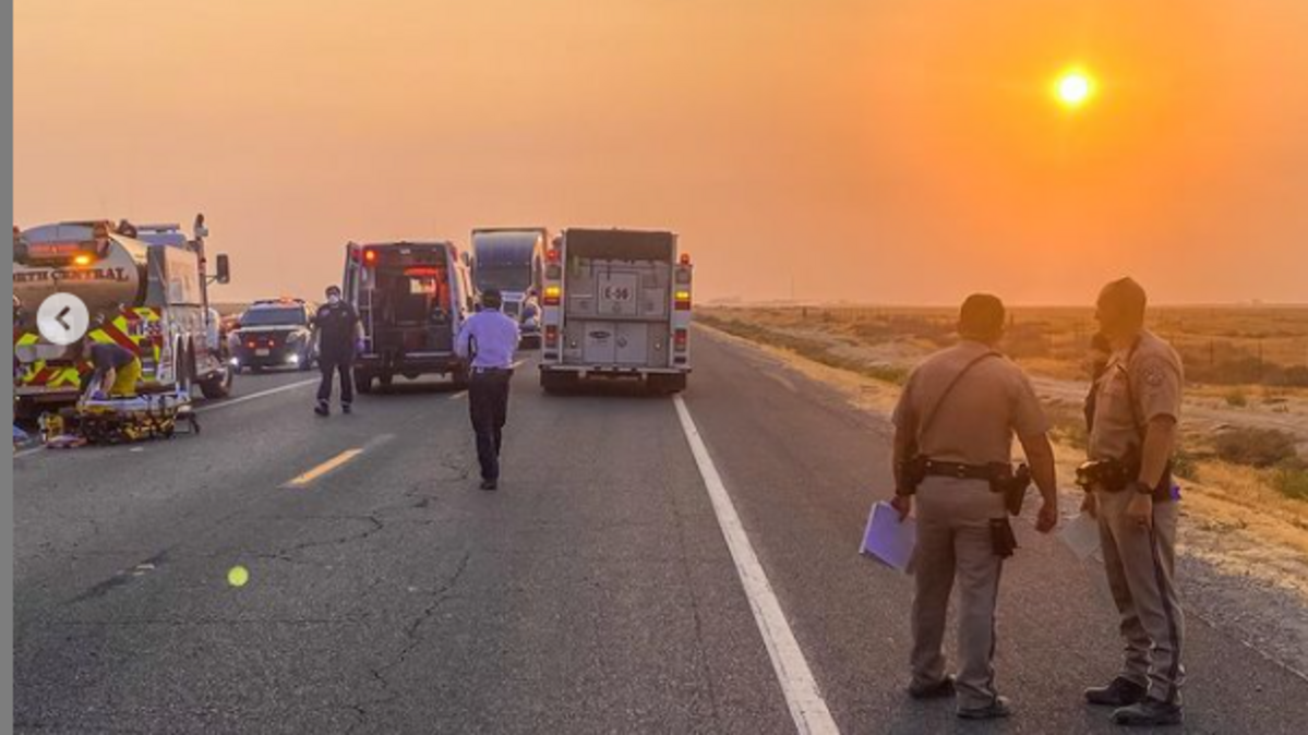 CHP officers respond to a head-on collision on Highway 180 near James Road in Fresno County on Tuesday, Aug. 17, 2021. Two people were killed and an infant was injured.