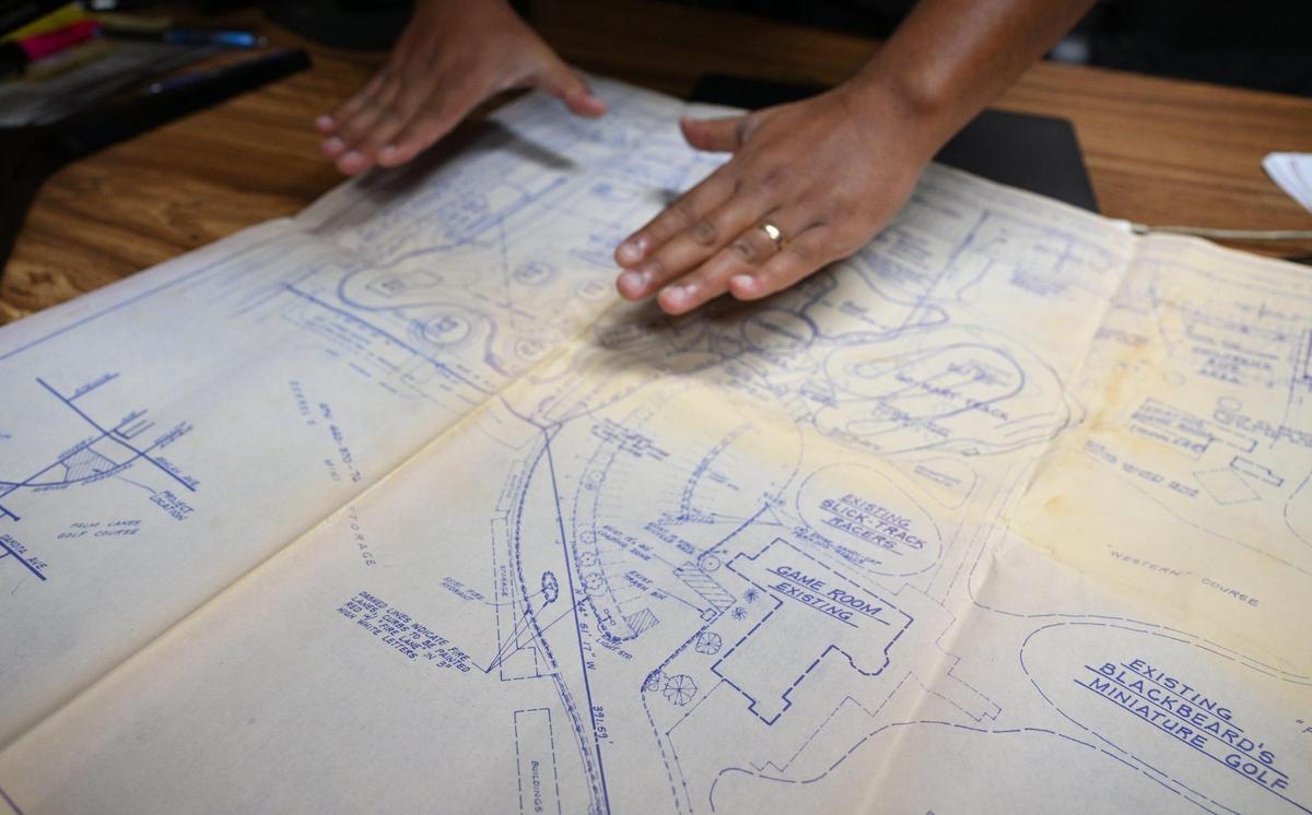 Juan Ruelas Jr. shows the planned location of the new soccer stadium at Blackbeard’s Family Entertainment Center, which the Ruelas family has purchased. Photographed Thursday, April 17, 2025 in Fresno.