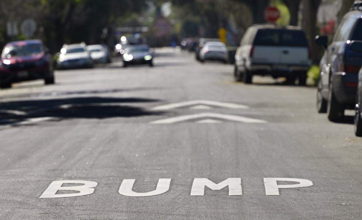 Speed bumps were installed on North Echo Avenue south of McKinley Avenue. Photographed Thursday, March 12, 2026 in Fresno.