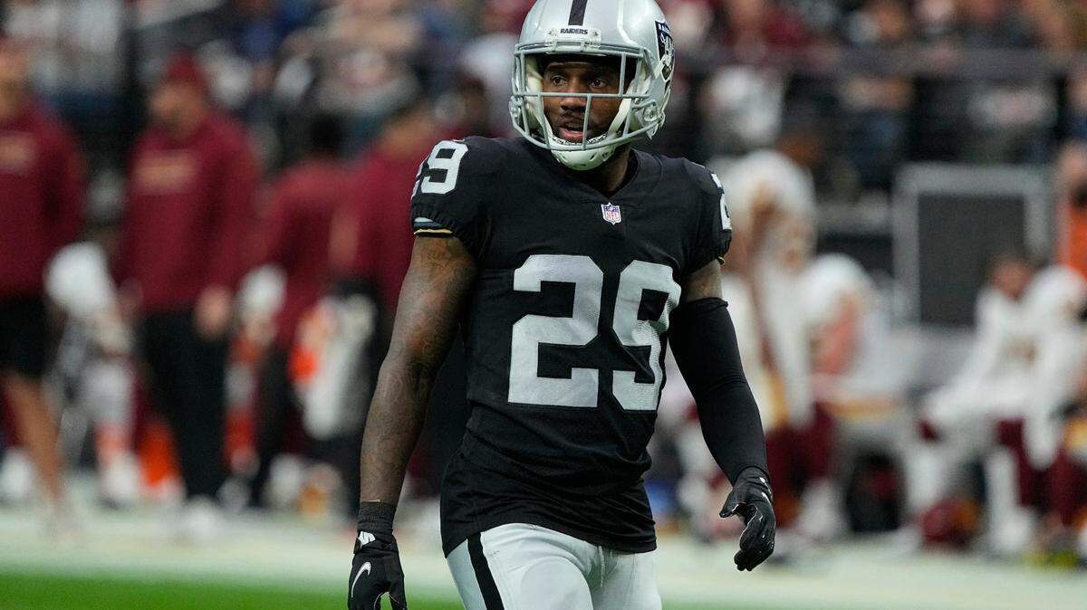 Las Vegas Raiders cornerback Casey Hayward during the second half of an NFL game against the Washington Football Team, Sunday, Dec. 5, 2021, in Las Vegas.