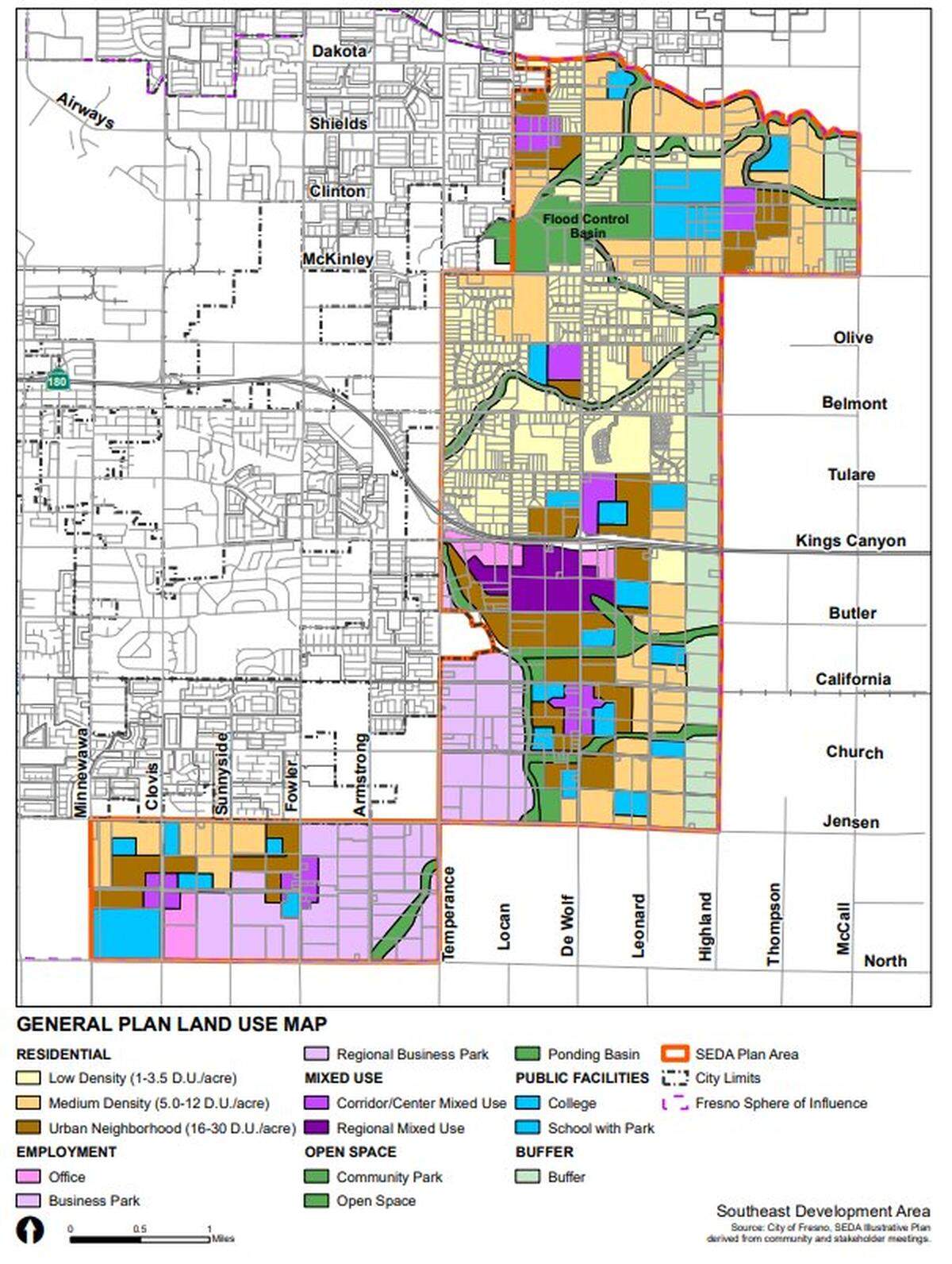 A map showing the city’s Southeast Development Area. The south section will be the first phase.