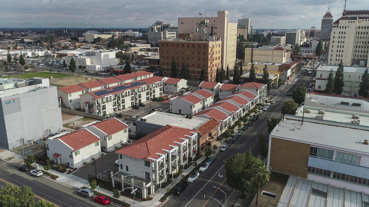 Granville’s The Lede apartments complex in downtown Fresno is seen in this drone image made on Friday, Jan. 17, 2020. Fresno has seen some of the highest percentage growth in apartment rent prices in the state in recent years, yet they remain some of the least expensive places to live among California’s large cities.