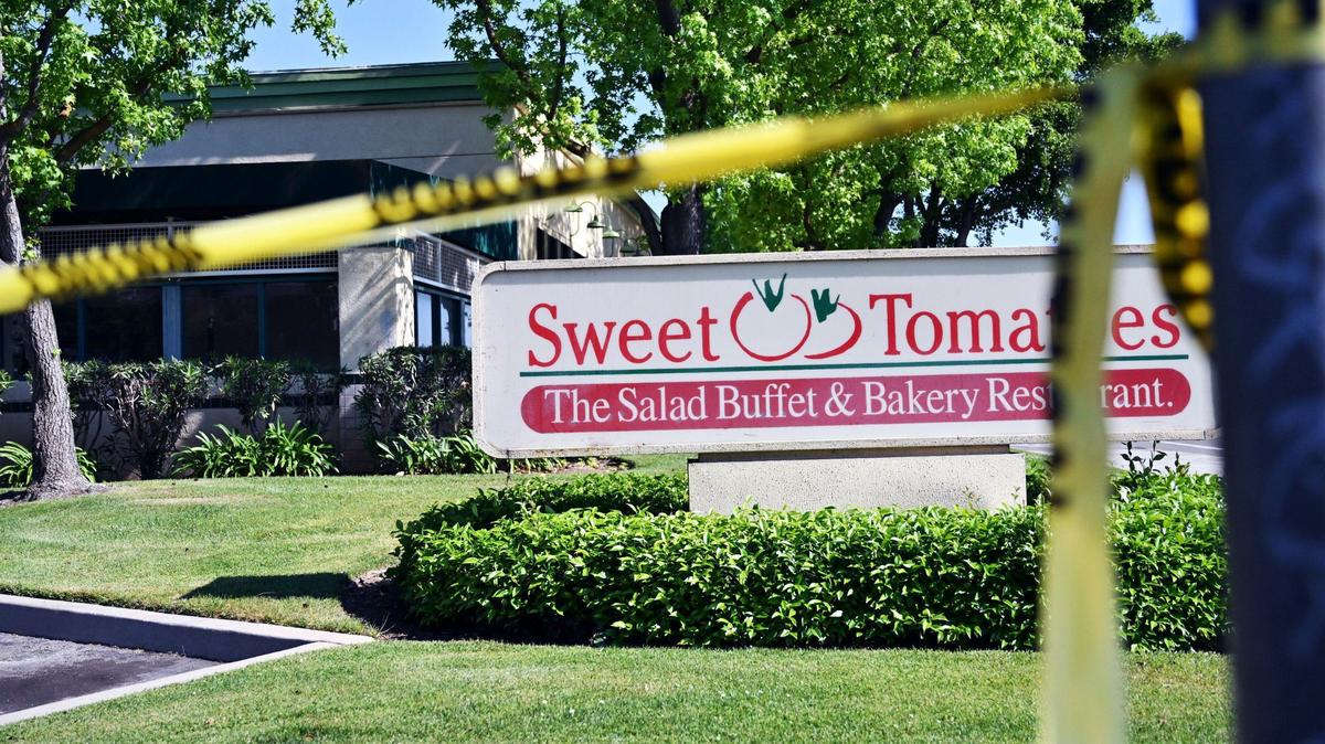 Yellow caution tape separates the former Sweet Tomatoes construction work on Fresno Street just north of Herndon Avenue. The popular restaurant site is being converted to offices.