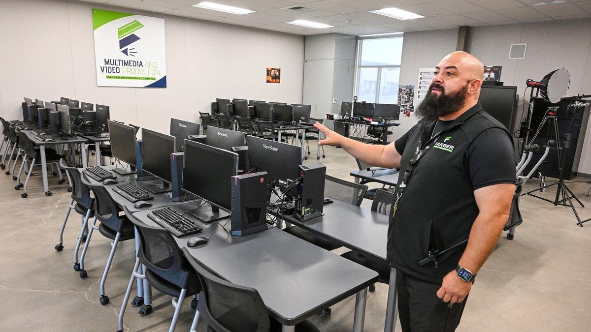 Carson Wood, principal of the new Farber Educational Center in southeast Fresno gives details on the multimedia and video production career pathway at the campus.