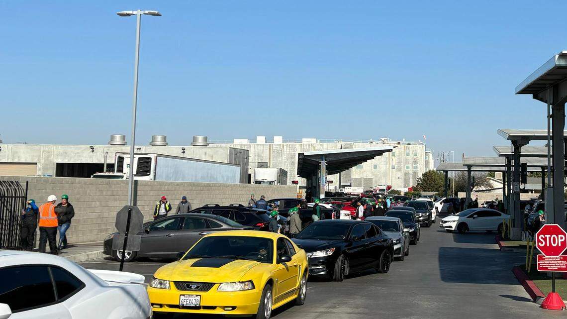Sanger Fire Department reported an ammonia leak at Pitman Family Farms poultry plant the morning on Nov. 4, 2024. Workers are seen driving away from the plan on Monday morning at 10:33 a.m.