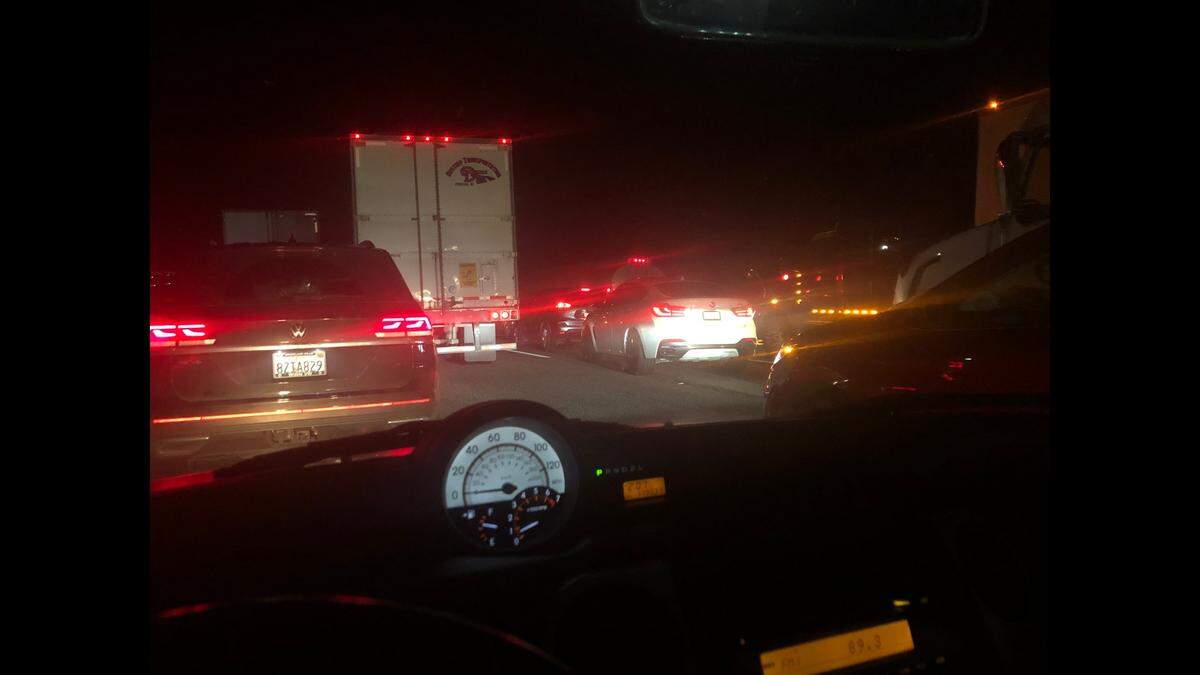 Traffic was at a standstill at about 1 a.m. just before the bottom of the northbound lanes of the Grapevine, according to a driver headed to Fresno.