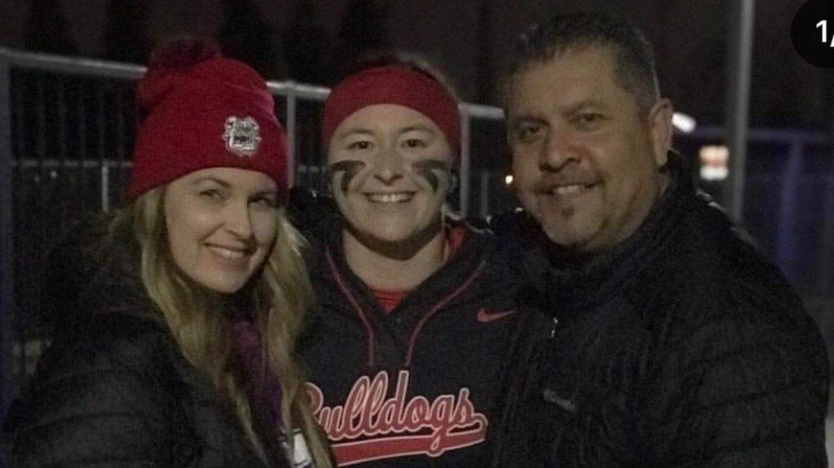 Fresno State senior Kelcey Carrasco with her mother Trisha and father Rudy. Rudy Carrasco, the dean of students at Tulare Western High, was killed in an auto accident in Tulare, CA, on Wednesday, Feb. 26, 2020.