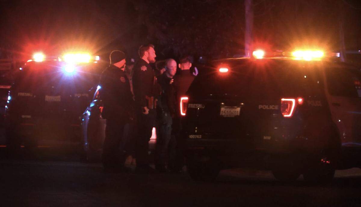 Fresno Police investigate a shooting at a backyard of a Fresno home on Sunday, April 9, 2023.