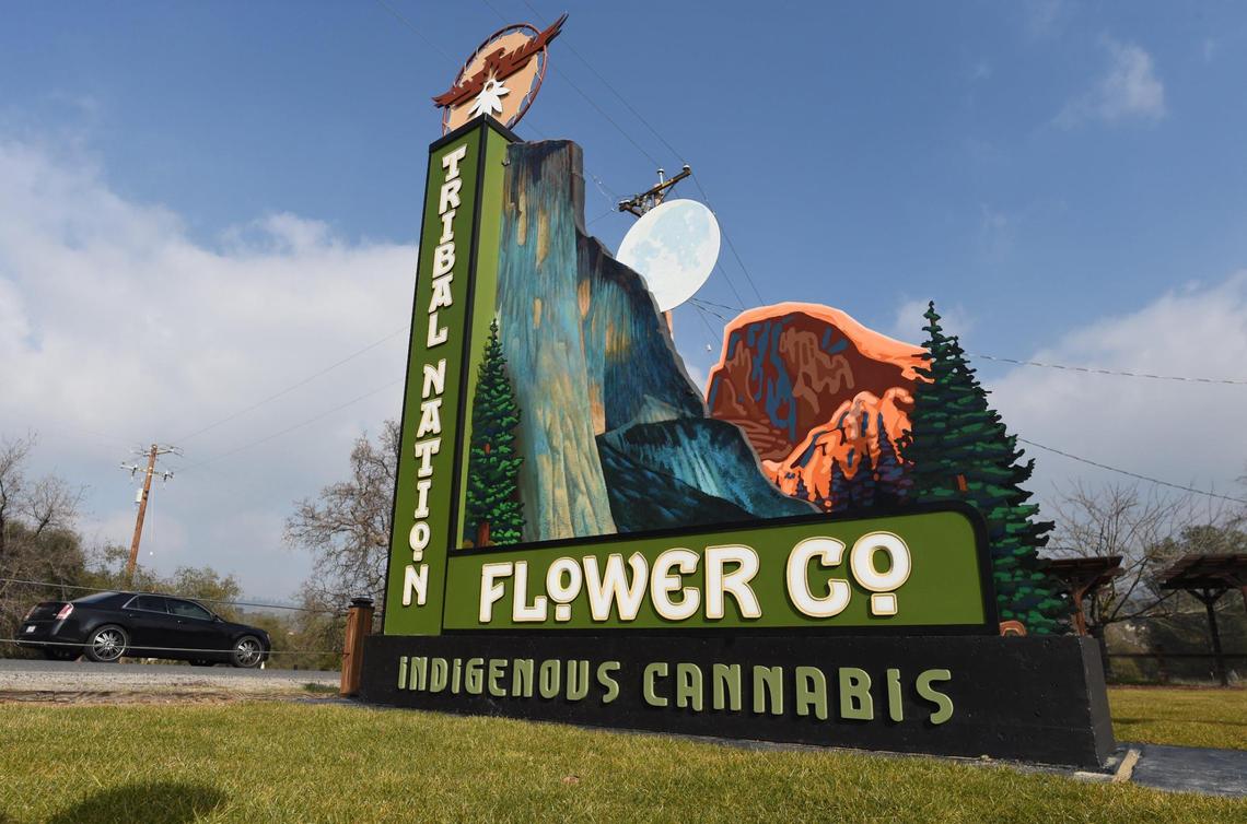 Highway 41 motorists will see the striking, painted aluminum signage for Tribal Nation Flower Company, the newly opened Coarsegold cannabis shop, that is part of the Chukchansi Tribe and on tribal land.