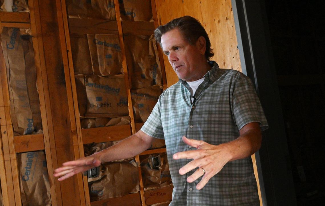 Todd Speelman describes the green room development for the new Adventist Health Amphitheater under construction in central Tulare. Photographed Friday, Oct. 18, 2024.