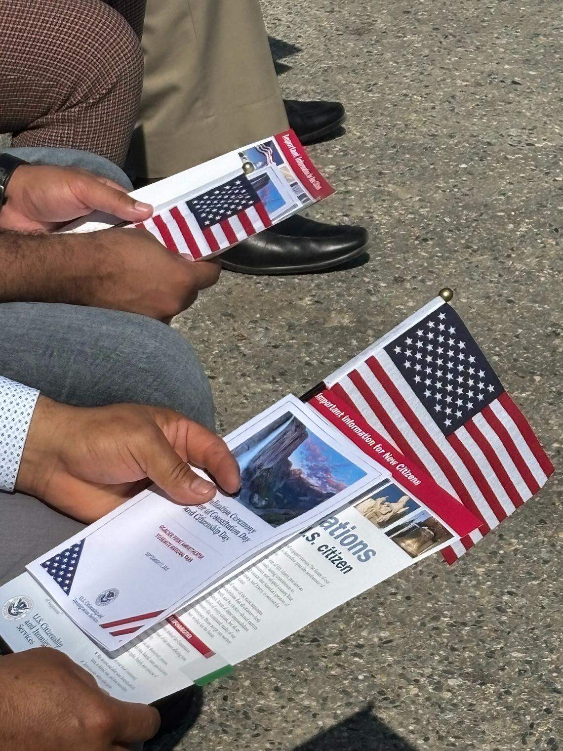 Citizen candidates during a naturalization ceremony held at Glacier Point in Yosemite National Park to commemorate Constitution Day and Citizenship Day on Wednesday, Sept. 17, 2025.