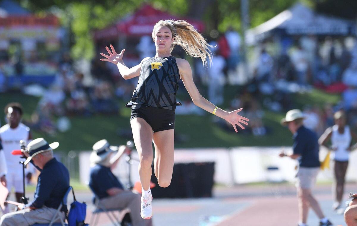 Sydnie Vanek jumps in the Girls Long Jump at the CIF State Track and Field Championship finals Saturday, May 28, 2022 in Clovis.