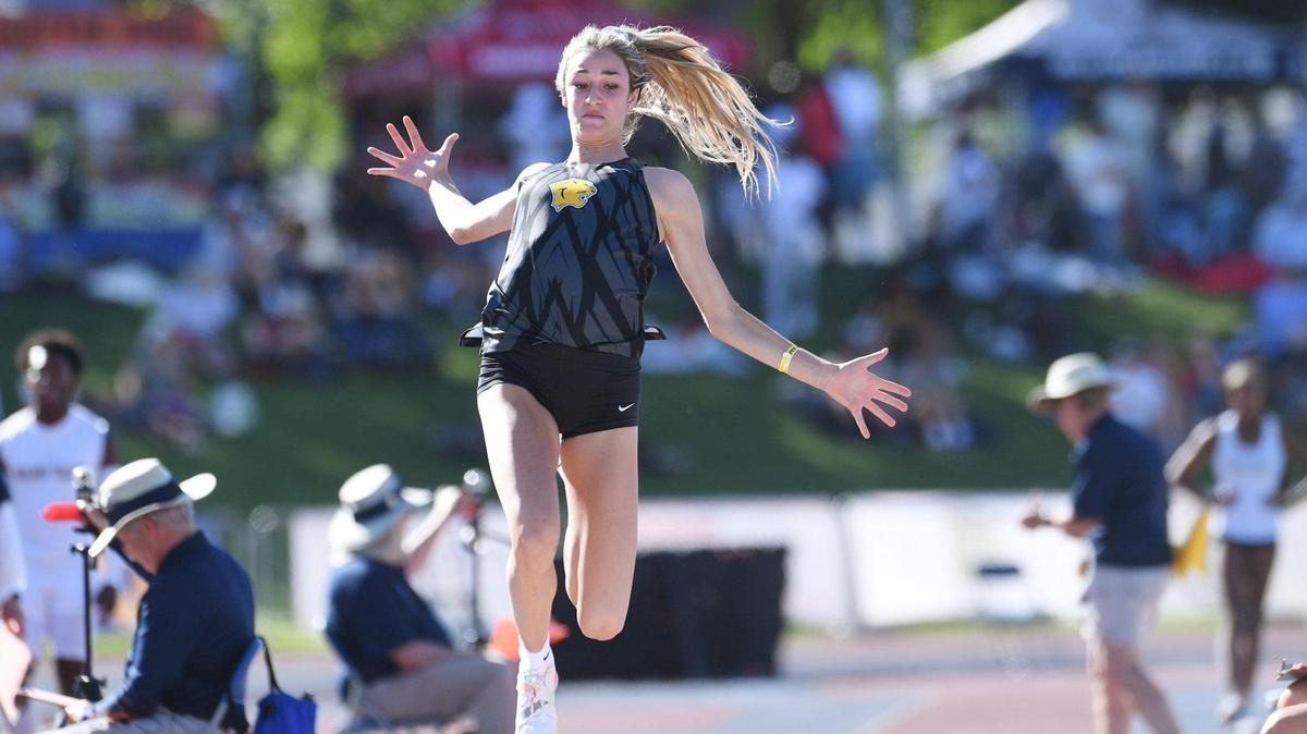 Sydnie Vanek jumps in the Girls Long Jump at the CIF State Track and Field Championship finals Saturday, May 28, 2022 in Clovis.