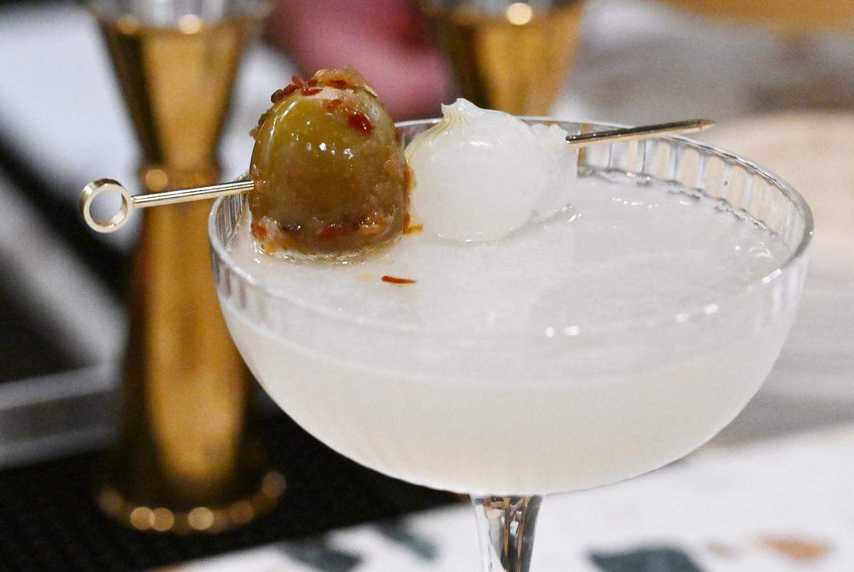 A Filthy Martini is served at The Golden Hour Cocktail Lounge Wednesday, Feb. 4, 2026 in Fresno.
