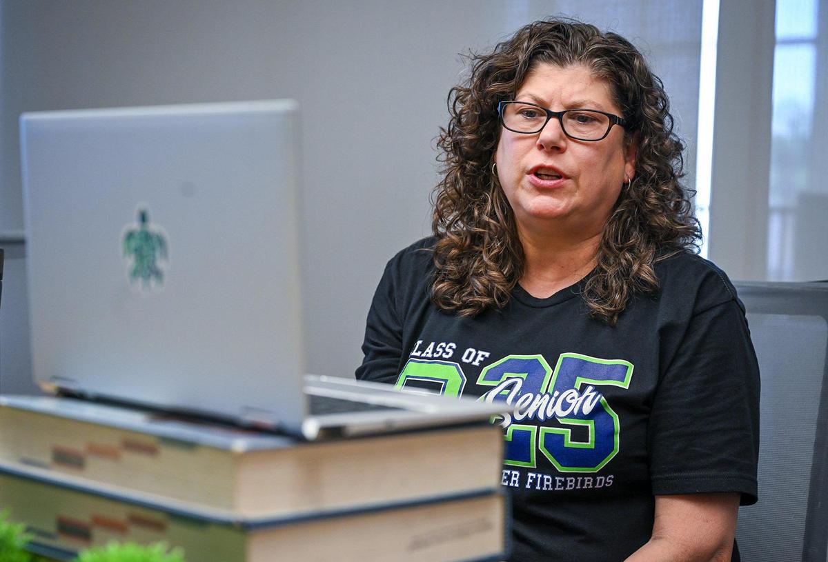English teacher Cyndi Mello chats with online students at Farber Educational Campus in Fresno on Monday, June 9, 2025.