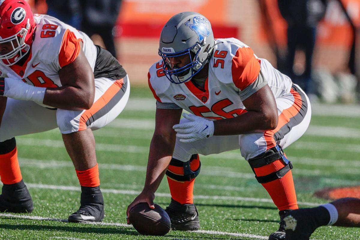Former Memphis guard Dylan Parham was selected in the third round of the NFL draft on Friday, April 29, 2022.