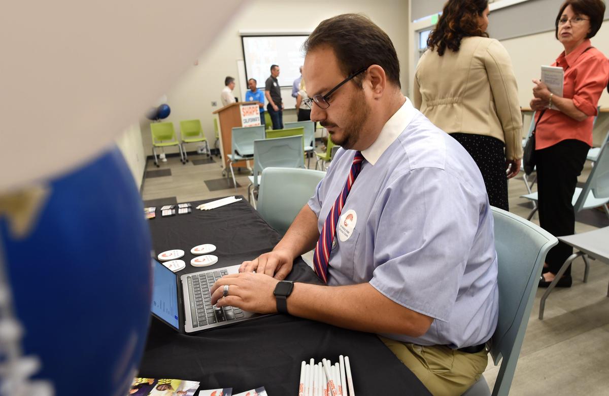 Sevag Tateosian applies for a chance to serve on the 2020 Citizens Redistricting Commission, after a press conference held by Stephanie Ramirez-Ridgeway, Chief Council, California State Auditor, at the Betty Rodriguez Regional Library, Tuesday June 11, 2019.