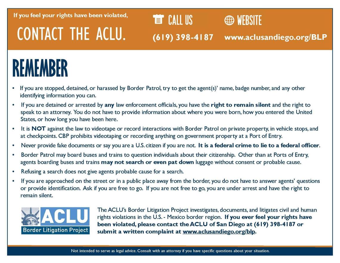 The ACLA provides information if your rights have been violated.