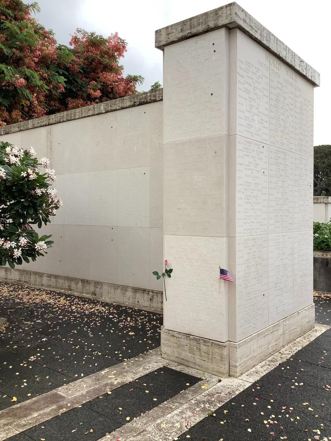 Royal Waltz’s name is inscribed beside that small American flag on memorial wall, Courts of the Missing, at the National Memorial Cemetery of the Pacific in Hawaii, also known as the Punchbowl. A rosette will be placed next to his name there now to indicate he has been accounted for, the Defense POW/MIA Accounting Agency said.