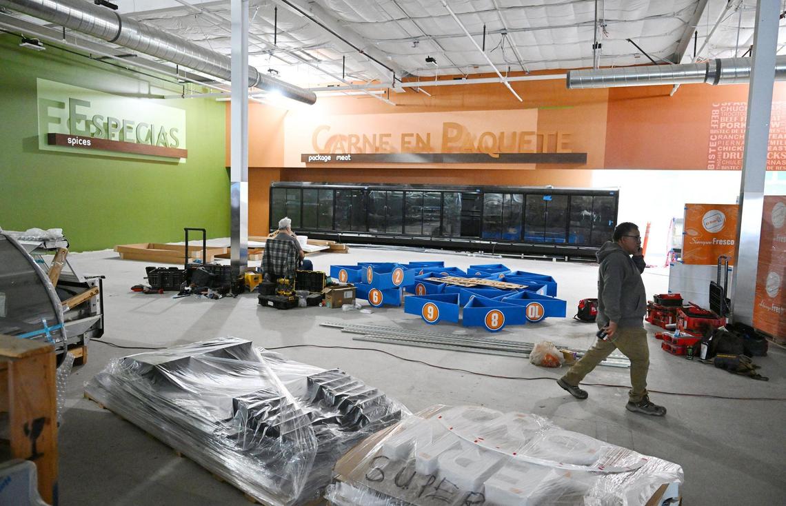 Construction continues on the new El Super grocery store, which sells Hispanic foods, in the former Sears at Manchester Center.