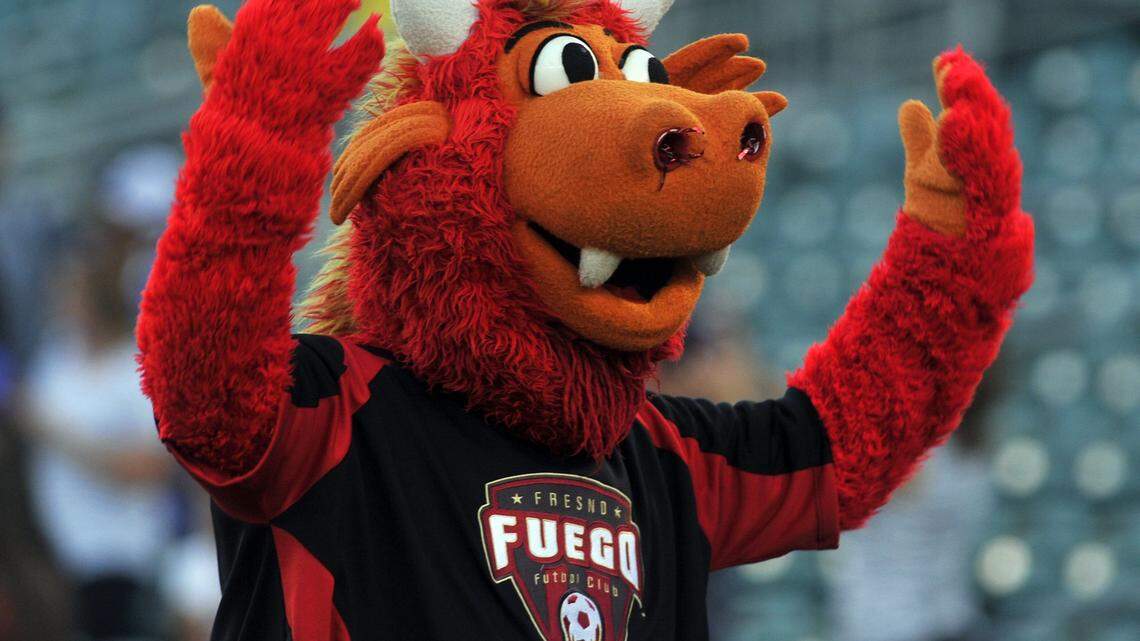 The Fresno Fuego mascot Scorcher makes an appearance at Chukchansi Park in 2015 in Fresno, Calif.