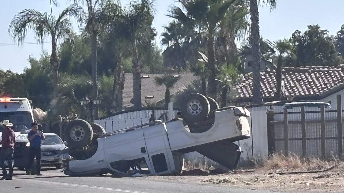 Teenager hospitalized after rollover crash at southwest Fresno intersection