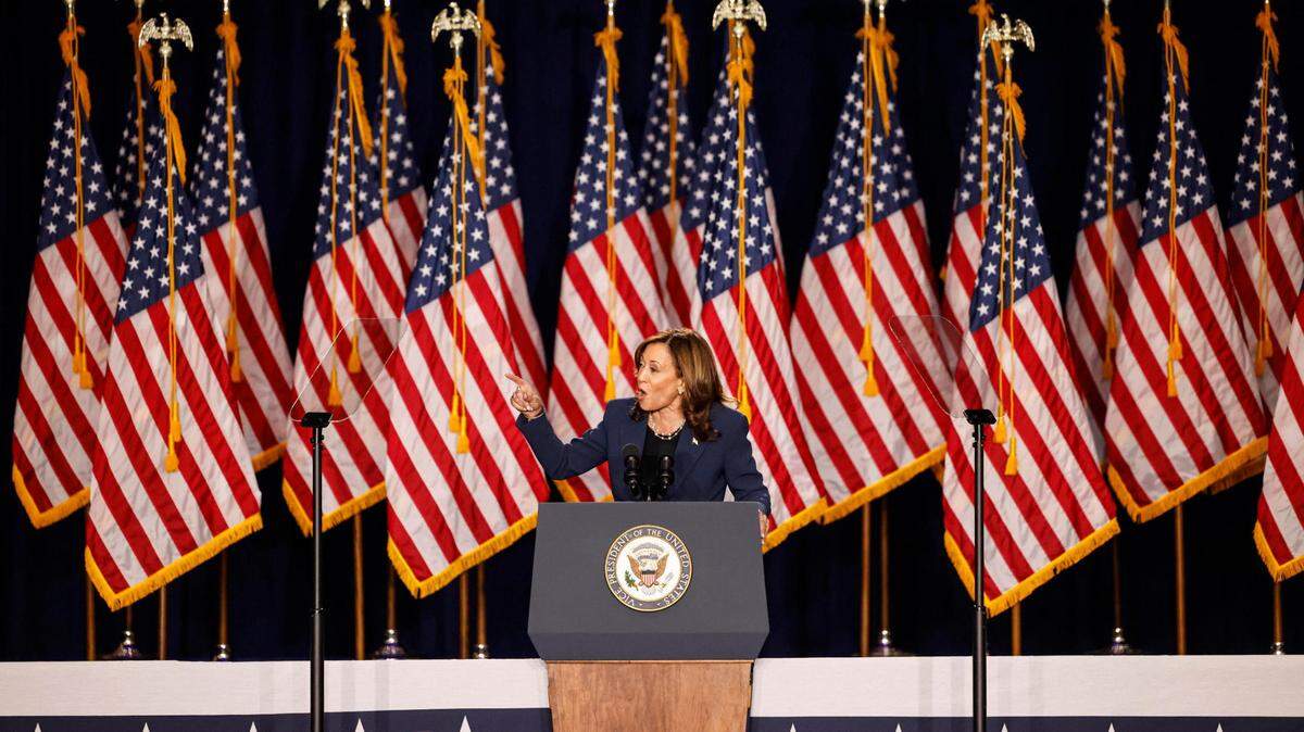 La vicepresidenta Kamala Harris habla en un evento de campaña en West Allis, Wisconsin, el 23 de julio. / Vice President Kamala Harris speaks at a campaign event at West Allis, Wisconsin on July 23. 