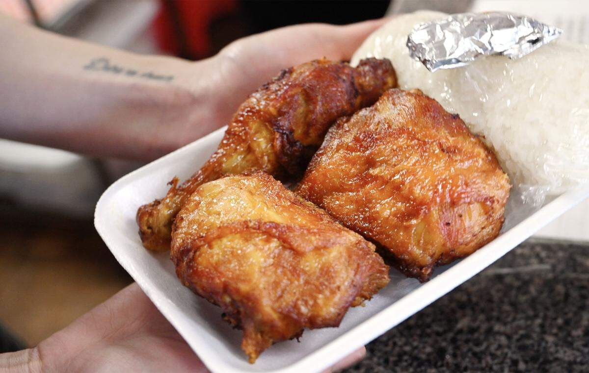 Sweet Mango's Fried Chicken with Sticky Rice for $7.75 is one of several places for cheap eats, photographed Monday, May 11, 2026 in Fresno.