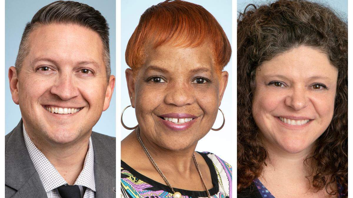 The 2020 Fresno County Educators of the Year. From left, Aaron Bryan, administrator of the year; Annette J. Montague, school employee of the year; and Catherine Cooper, teacher of the year.