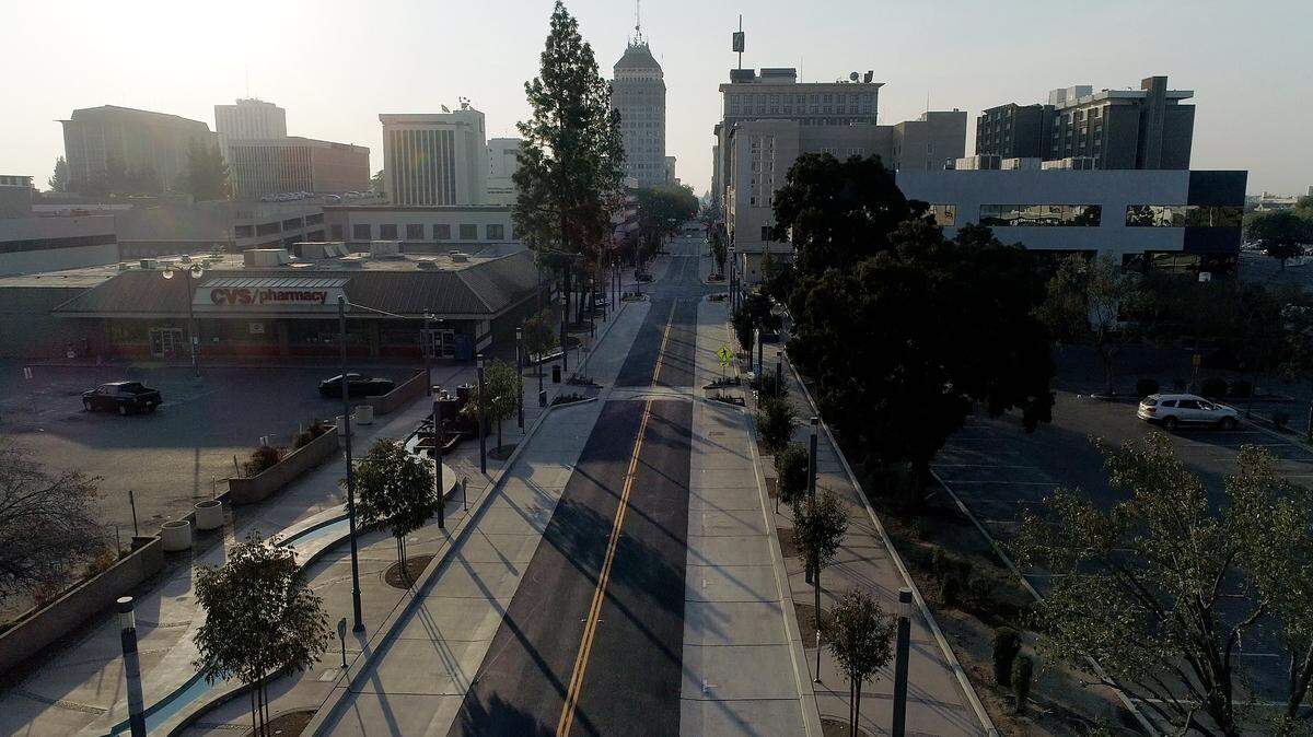 A look south on Fulton Street near Tuolumne Street in downtown Fresno. Some community activists want city leaders to pass a consumer grant program to help tenants evicted during the COVID-19 pandemic.