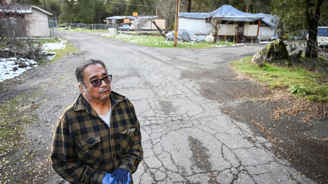 Gilbert Domingues, a resident of the El Portal Trailer Park near Yosemite, talks about having to find a new home on Tuesday, Dec. 28, 2021. Residents of the park are being told to move out in 90 days or less without compensation.