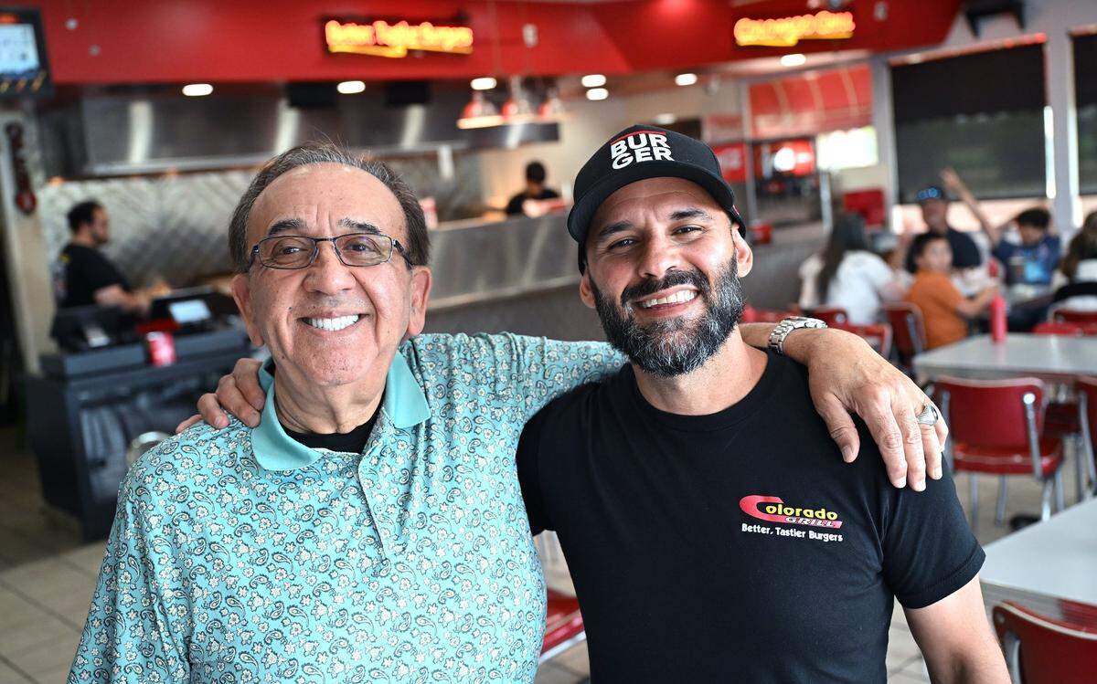 Colorado Grill original owner Ali Nekumanesh, left, with his son, current owner Hossein Nekumanesh, right, at Colorado Grill’s Willow and Barstow avenue location, photographed Friday, April 24, 2026 in Clovis.