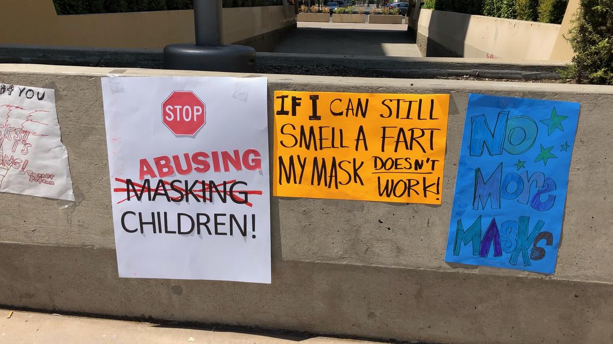 Many school districts in California, including some in San Luis Obispo County, are dealing with parents angry about mask mandates. These protest signs were spotted in Fresno.
