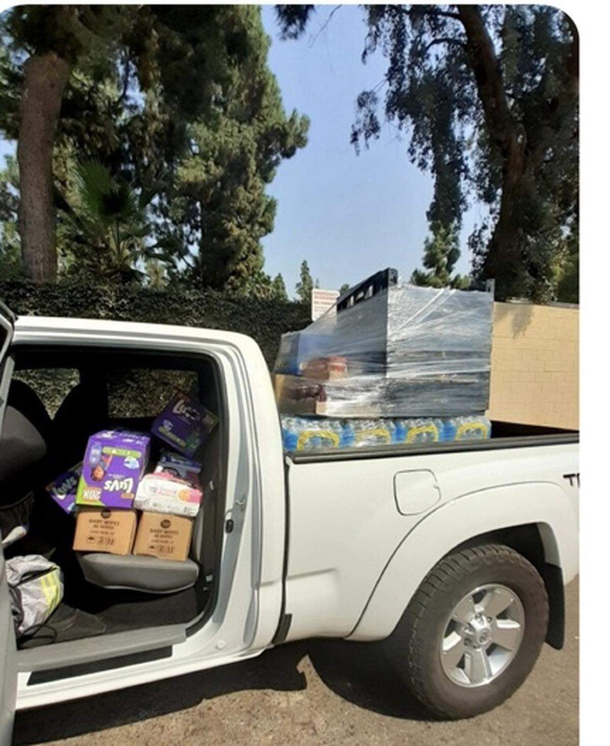 A pallet of non-perishable items were loaded onto a truck at FoodMaxx in Clovis this week to help the Creek Fire victims.