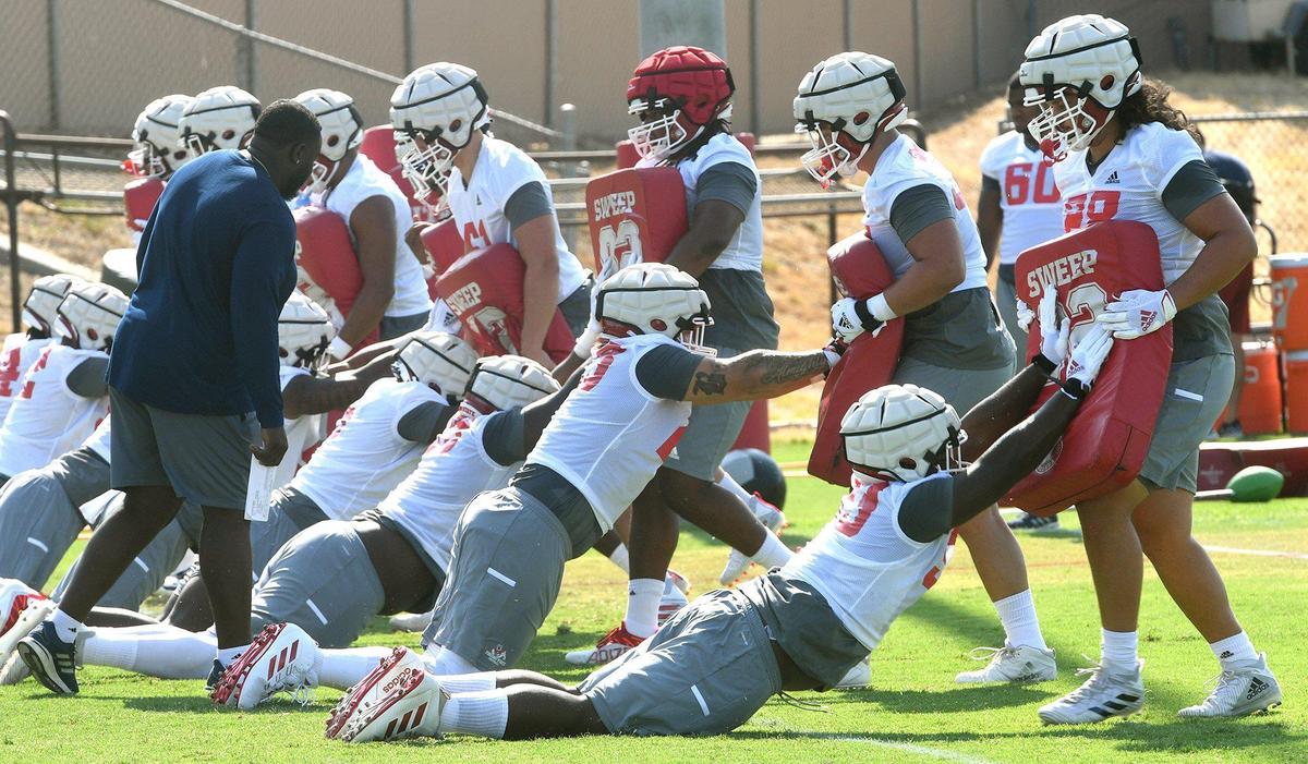 Fresno State defensive players hit the pads on the first day of fall practice, July 30, 2021.